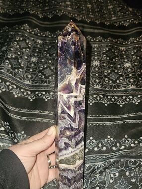 Extra Large Chevron Amethyst Crystal Tower - Purple & White